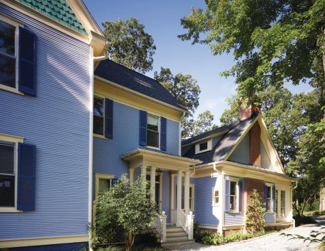 The project was organized around a new "second front door" and entry hall on the side of the house in the area that forms a hyphen in the massing between old and new.