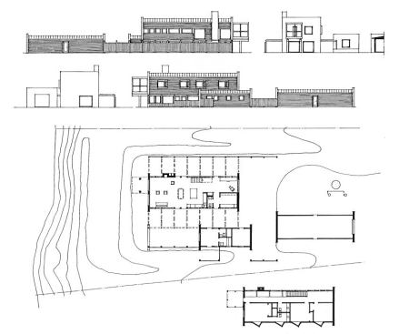 The home’s floor plan and elevation drawings.