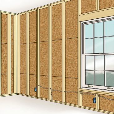 Fiberglass batts come in standard widths to match 16-inch and 2-foot on-center stick framing. Irregular stud spacing and blocking don’t work well with standard batt dimensions so when possible, keep the framing simple and accurate. Avoid unnecessary blocking and odd spacing.