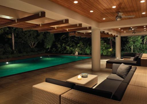 A sustainably harvested cypress ceiling adds refinement to the southern-style "porch."