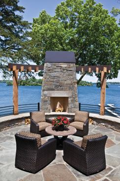 Merit Award -Palmer Pointe Lake Home, Lake Minnetonka, Minn.
Entrant/Architect: Eskuche Creative Group, Minnetonka, Minn.; Builder: Denali Custom Homes, Wayzata, Minn.
The tapered fireplace shelters the exposed patio and frames the lake view.