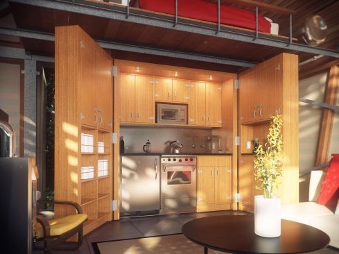 The kitchen opens up easily whenever the residents need to prepare food.