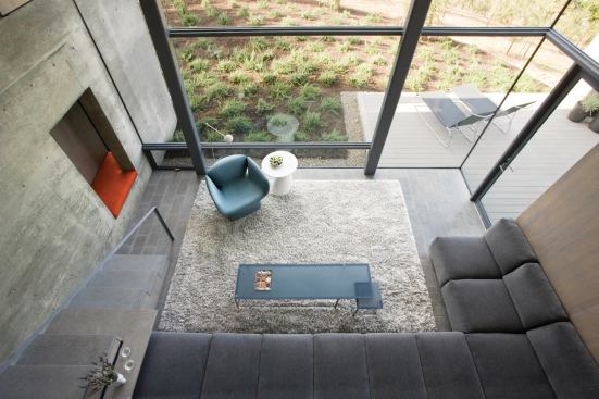A view of the living room from the kitchen.


