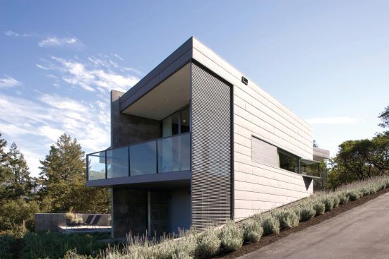 The house opens up on its downhill side.

