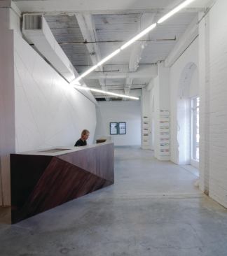 InfoShop, the new reception area for the Bemis Center in Omaha, Neb., provides a spontaneous place for dialogue and debate.