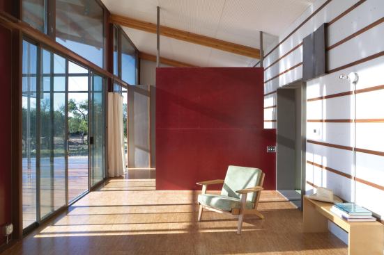 The Eulogy, Texas, addition, known as the Freezer Panel Walkout, uses insulated freezer panels as its main structural component.