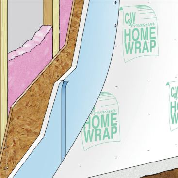 1. Fasten the Foam: Apply foam to the wood-sheathed wall using cap nails. If the foam will function as your drainage plane, tape all seams carefully (no harm done even if you plan to add housewrap).