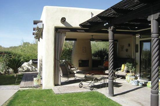 The original side porch was enclosed to create a theater room.