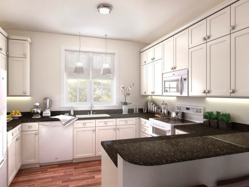 Counter Measures: The quartz countertop from DuPont Zodiaq features a black base highlighted by large yellow ochre and translucent particles with a slight refl ective shimmer for a durable and distinctive surface. The quartz-based material achieves a hardness rating of 7 (on a scale of 10), resists heat and scratches, is non-porous to retain its luster without sealants or waxes, and can be custom fit to your exact specifications. www.zodiaq.com.Cool Coating: The Duration line of interior latex coatings from Sherwin-Williams provides superior washability and fi nish retention even in bold hues, according to independent testing, and a cross-linking technology that repels stains. The low-VOC (42 grams/liter) coating formulation also contains anti-microbial properties to resist mildew. www.sherwin-williams.com.