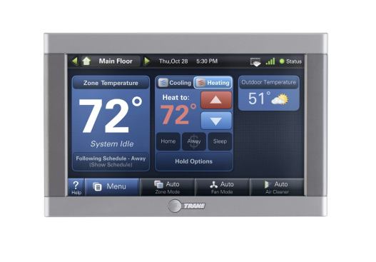 Trane. The ComfortLink II Thermostat is designed for easy set-up and simple operation. A trouble-shooting menu and imbedded diagnostics, along with self-calibration for zoning, provide for easier installation by contractors. For homeowners, the thermostat’s 7-inch color touchscreen provides multi-room monitoring, as well as customizable levels of programming for indoor air quality, temperature, and humidity. The device can be used with any standard HVAC system. 903.581.3660. www.trane.com. Booth #W3155.