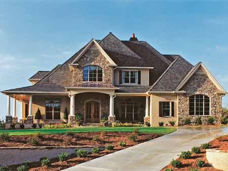 No. 7: Full House Designed for a large family, this plan offers an extensive kitchen, opening onto an informal dining area. It also offers plenty of outdoor space, with a wraparound porch as well as three additional porches, one of them screened. It comes in at 4,012 square feet. For more images and information, click 
here.