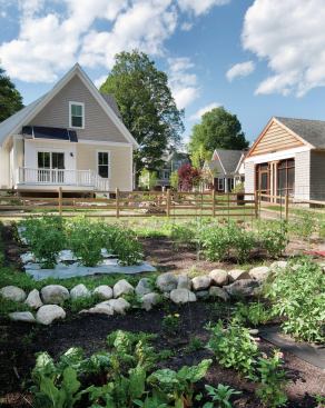 Roughly 50 percent of the site is preserved as open space, leaving room for amenities such as a community garden.