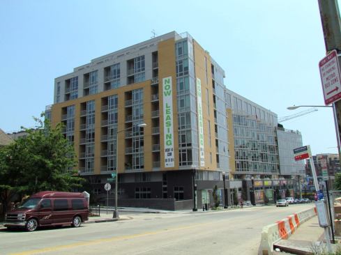 View 14 is a luxury apartment building with views down 14th street. The building features a fitness center, onsite valet dry cleaning, 24 hour concierge service, and ZipCar sharing.