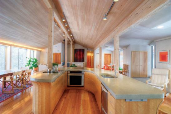 This LEED Platinum-certified house was built by New Hampshire-based Garland Mill Timberframes.