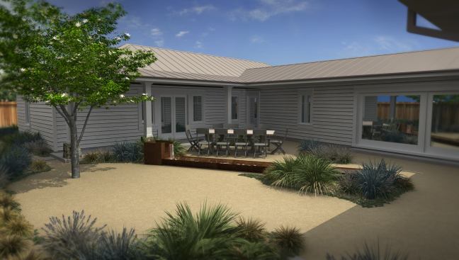 Self Sustaining. A rendering of the backyard of the retrofitted house, which when completed in July will rely primarily on air-exchange ventilation to stay warm or cool.