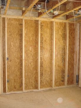 The house uses 2x6 studs set at 24 inches on center, prodiving more cavity for insulation and reducing lumber.