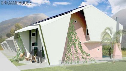 Wisznia Architecture

 Inspired by New Orleans shotgun houses, this duplex (consisting of two kits) is designed for deep and narrow lots that encourage dense, walkable neighborhoods. The Origami Houses boast an overhanging roof in the front and rear for shading while still letting in natural light; steel cable trellises provide additional shading and privacy. Operable windows on upper parts of the second floor combine with an open first-floor plan to aid in ventilation.