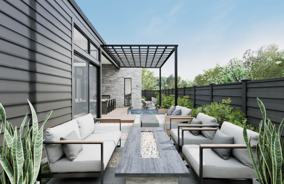 The backyard includes 10-, 20-, and 30-foot landscape selections.