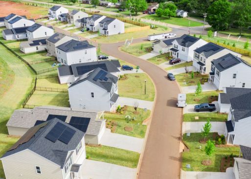 Solar panels atop each home within Quinn Residences' Durham community in Spartanburg, South Carolina.