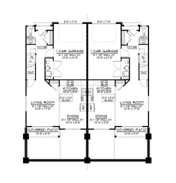 Contemporary duplex plan, main floor plan. See more views at Houseplans.