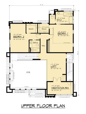 Modern house plan with walkout basement, upper level. See details at Houseplans.