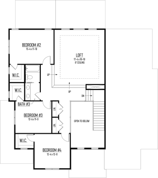 Farmhouse plan with four bedrooms, upper floor plan. See more views at Houseplans.