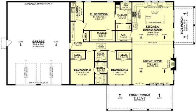 Simple barndominium plan, floor plan. See details at Houseplans.