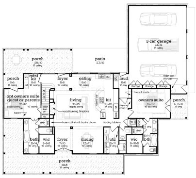 Multigenerational house plan, main floor plan. See details at Houseplans.