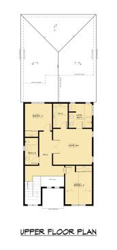 Move-up farmhouse plan for a narrow lot, upper level. See details at Houseplans.