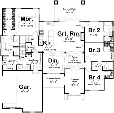 Modern cottage house plan, floor plan. See more views at Houseplans.