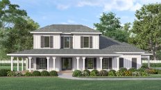 Multigenerational house plan, front exterior. See details at Houseplans.