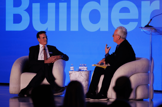 Lennar executive chairman and co-CEO Stuart Miller (left) and Zonda chief advisory officer Tim Sullivan speak during the first day of the Builder 100 Conference.